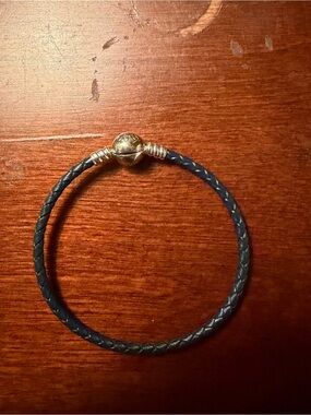 Pandora Navy Blue Braided Leather Bracelet 7.25”
